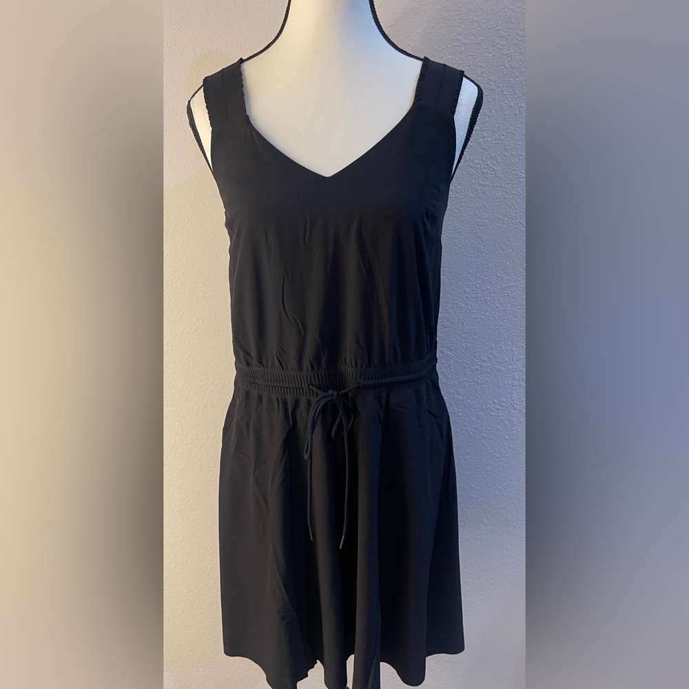 ATHLETA Savannah Ruffle Strap Drawstring Waist
Mini Dress Pockets Black XS NWT